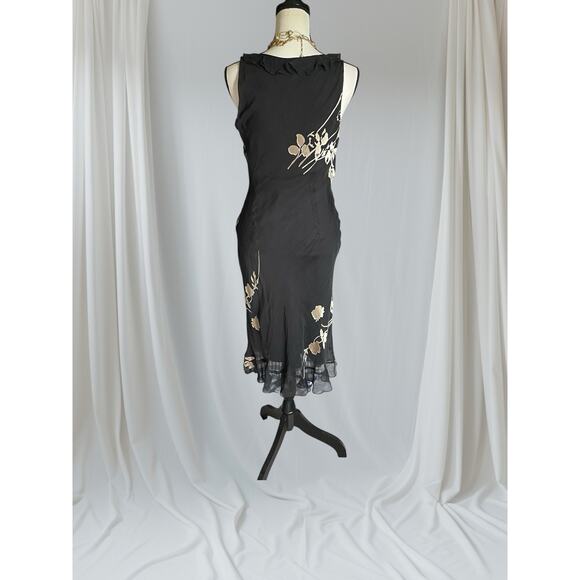 Sue Wong Womens Silk BurnedOut Midi Slip Black Tan dress 90s Y2K Vintage 12 L 10 - Picture 9 of 15